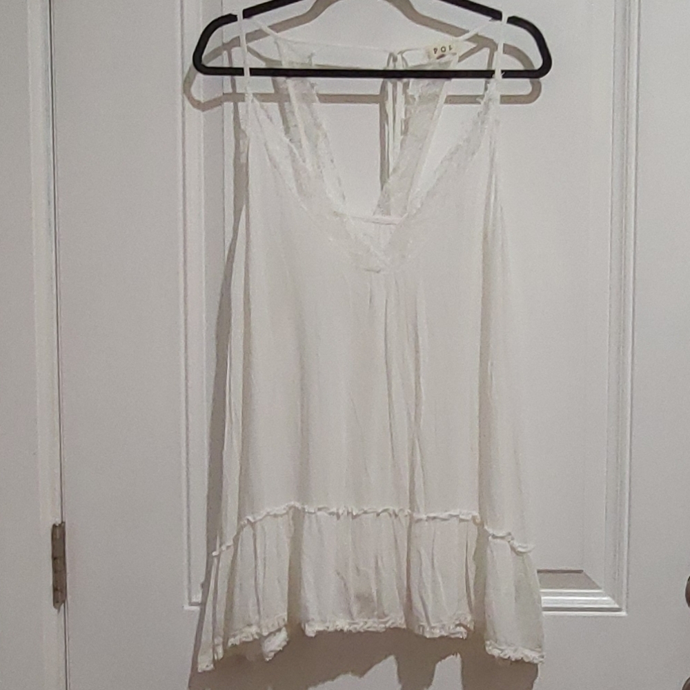 POL White Ruffled Tie Front Camisole NWOT